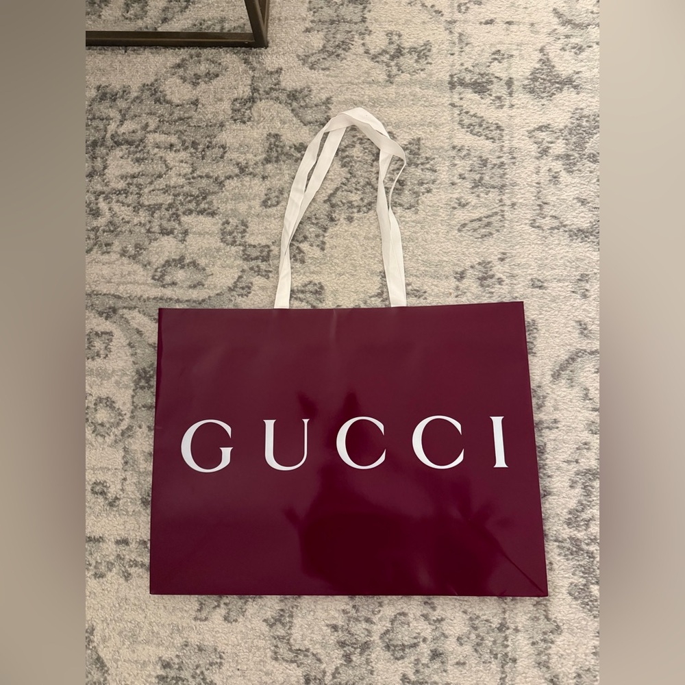 Gucci Maroon Shopping Bag with White Handles